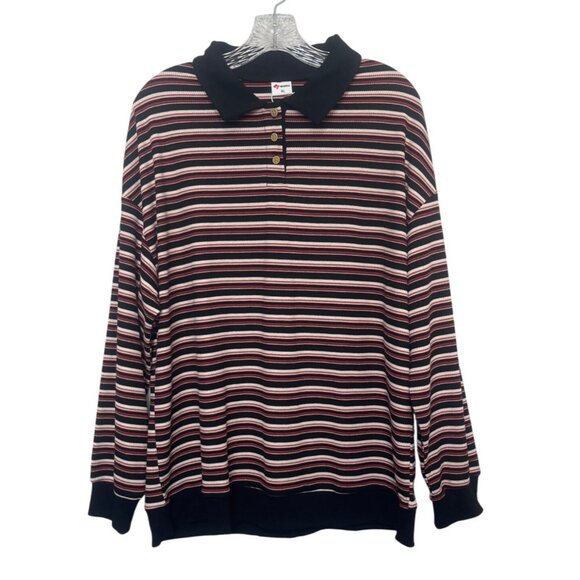 Wiholl Striped Collared Polo Shirt Womens XL Red Black New - Picture 1 of 10